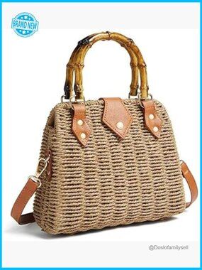 Handwoven Straw Crossbody Bag Boho Summer Rattan Beach Picnic Vacation